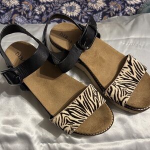 Diba Black and Tan Zebra Print Sandals